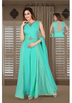 Sea Green color with rich Embroidery work new Designer gown